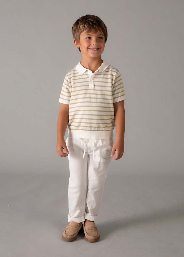 Knit Striped Polo - Cream/Mocca by Mayoral - Image 4