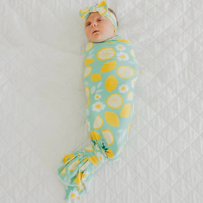 Knit Swaddle Blanket - Lemon by Copper Pearl - Image 2