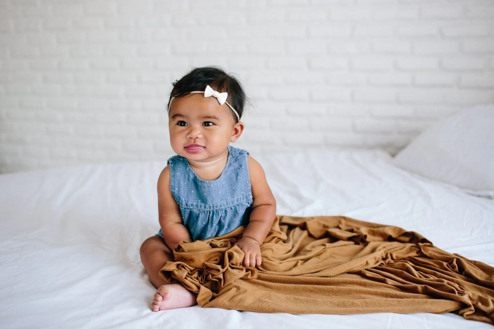 Knit Swaddle Blanket - Camel by Copper Pearl - Image 3