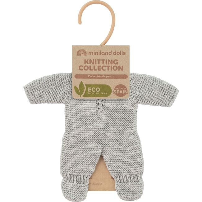 Knitted Doll Pajamas 8 1/4" - Grey by Miniland - Image 2