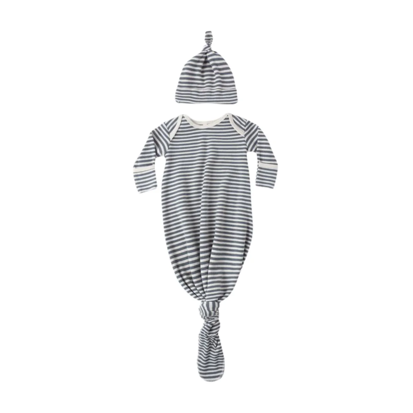 Knotted Baby Gown + Hat Set - Ocean Stripe by Quincy Mae
