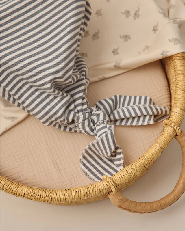 Knotted Baby Gown + Hat Set - Ocean Stripe by Quincy Mae - Image 3