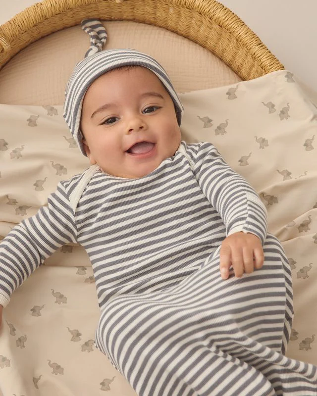 Knotted Baby Gown + Hat Set - Ocean Stripe by Quincy Mae - Image 5