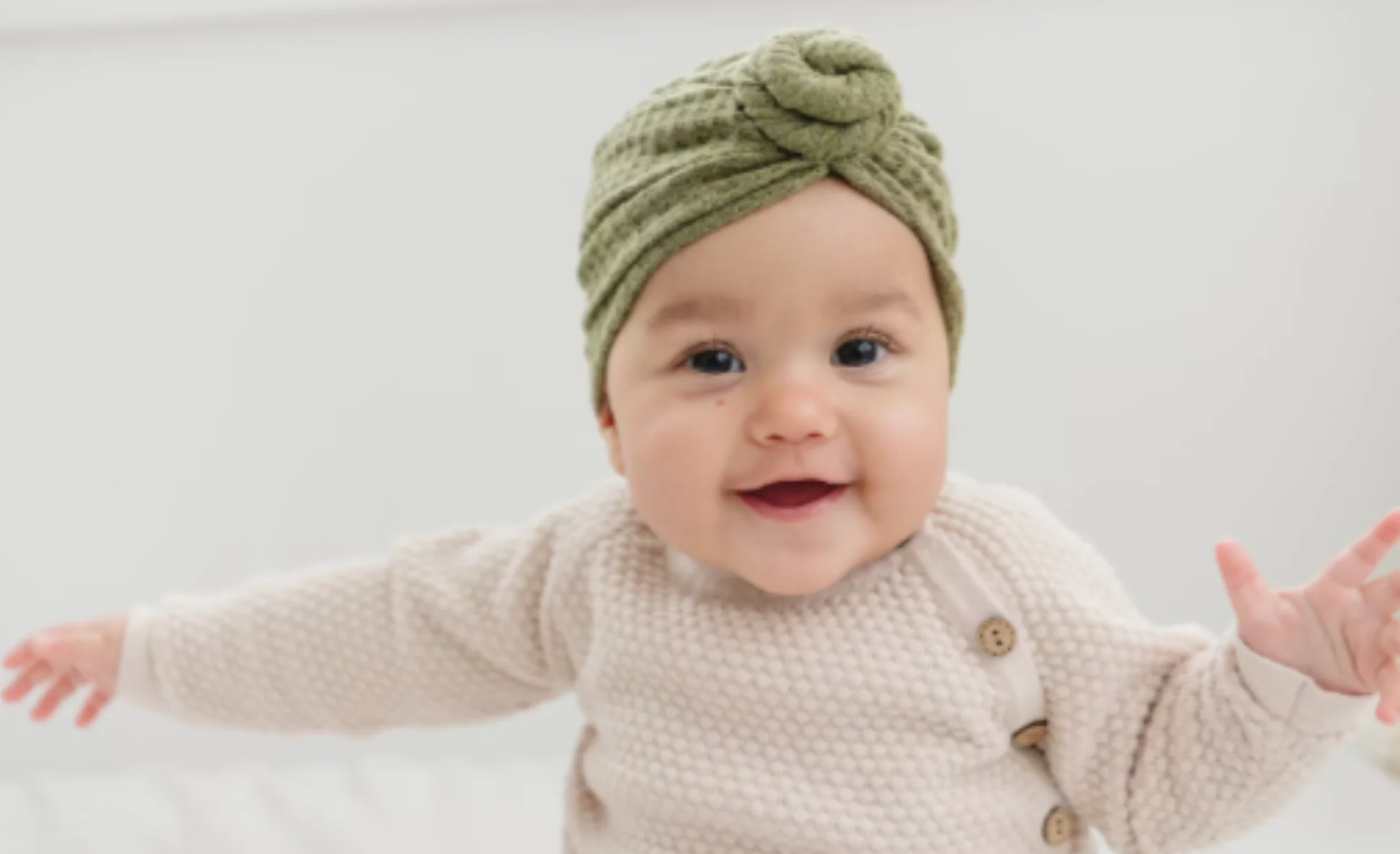 Knotted Waffle Baby Turban - Olive by Golden Dot Lane - Image 2