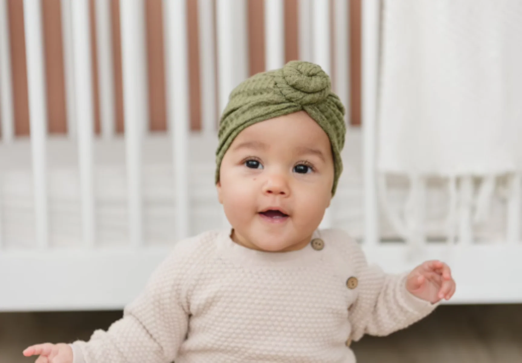 Knotted Waffle Baby Turban - Olive by Golden Dot Lane - Image 3