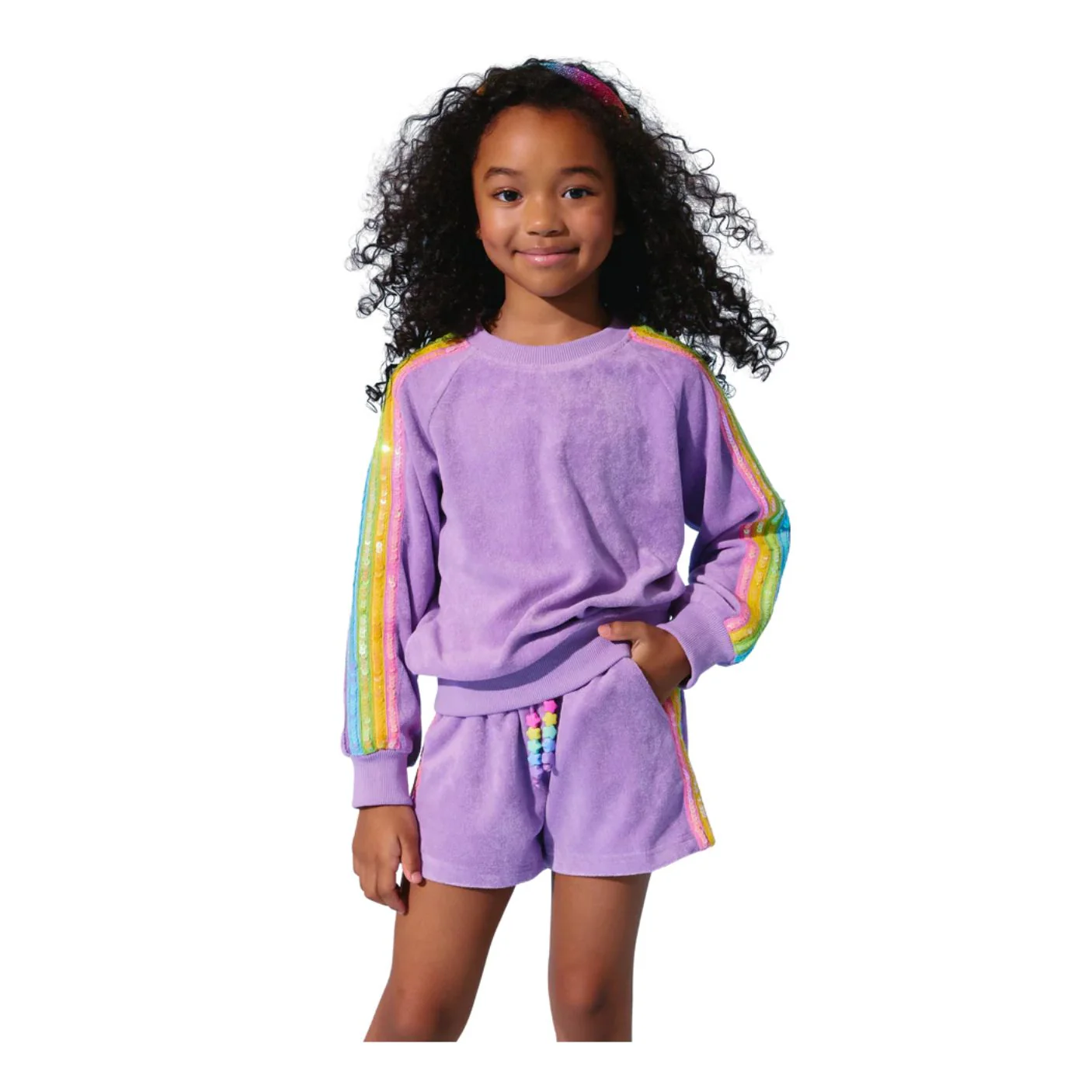 Lavender Rainbow Sequin Stripe Short Set by Lola + The Boys