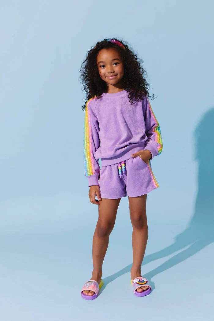 Lavender Rainbow Sequin Stripe Short Set by Lola + The Boys - Image 3