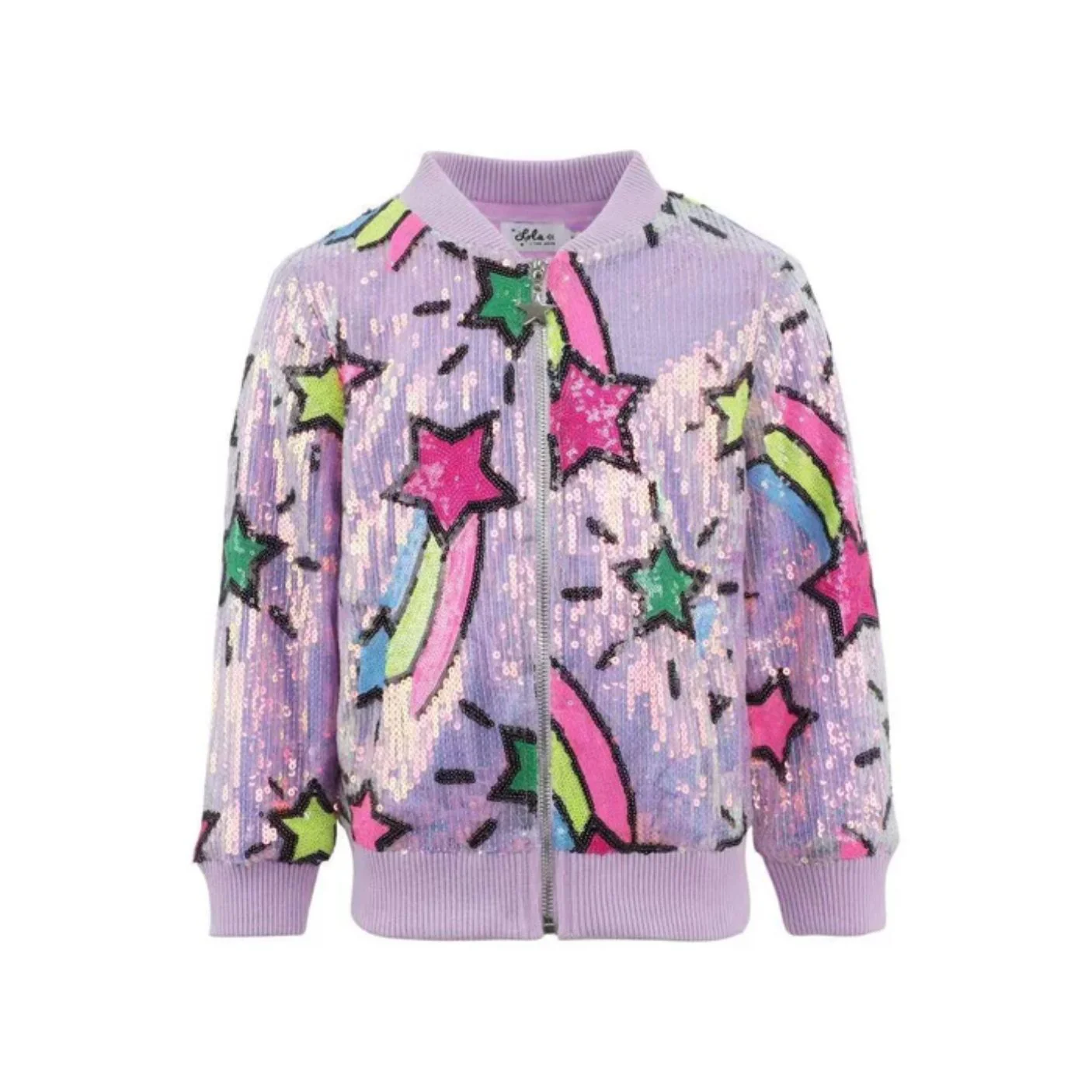 Lavender Shooting Star Sequin Bomber by Lola + The Boys