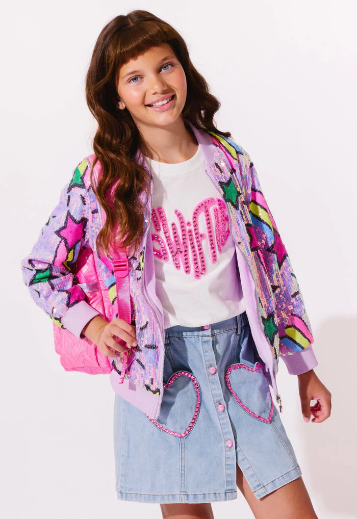 Lavender Shooting Star Sequin Bomber by Lola + The Boys - Image 2