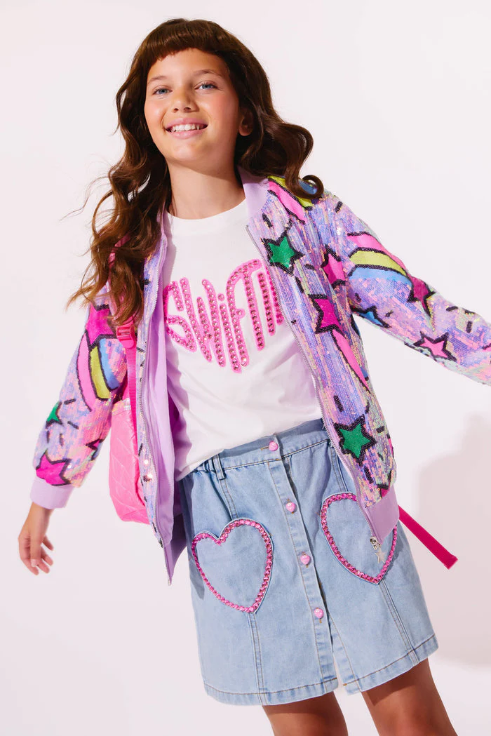 Lavender Shooting Star Sequin Bomber by Lola + The Boys - Image 3