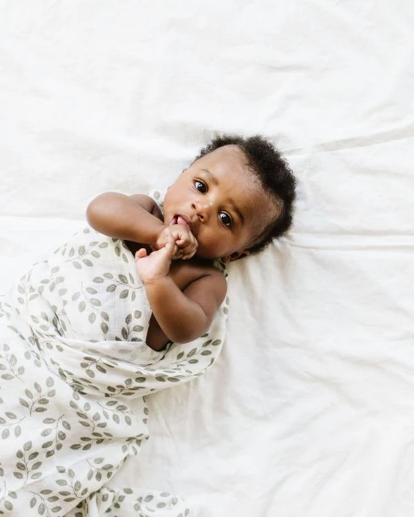 Leaves Muslin Swaddle - Sage Green by Mini Wander - Image 2