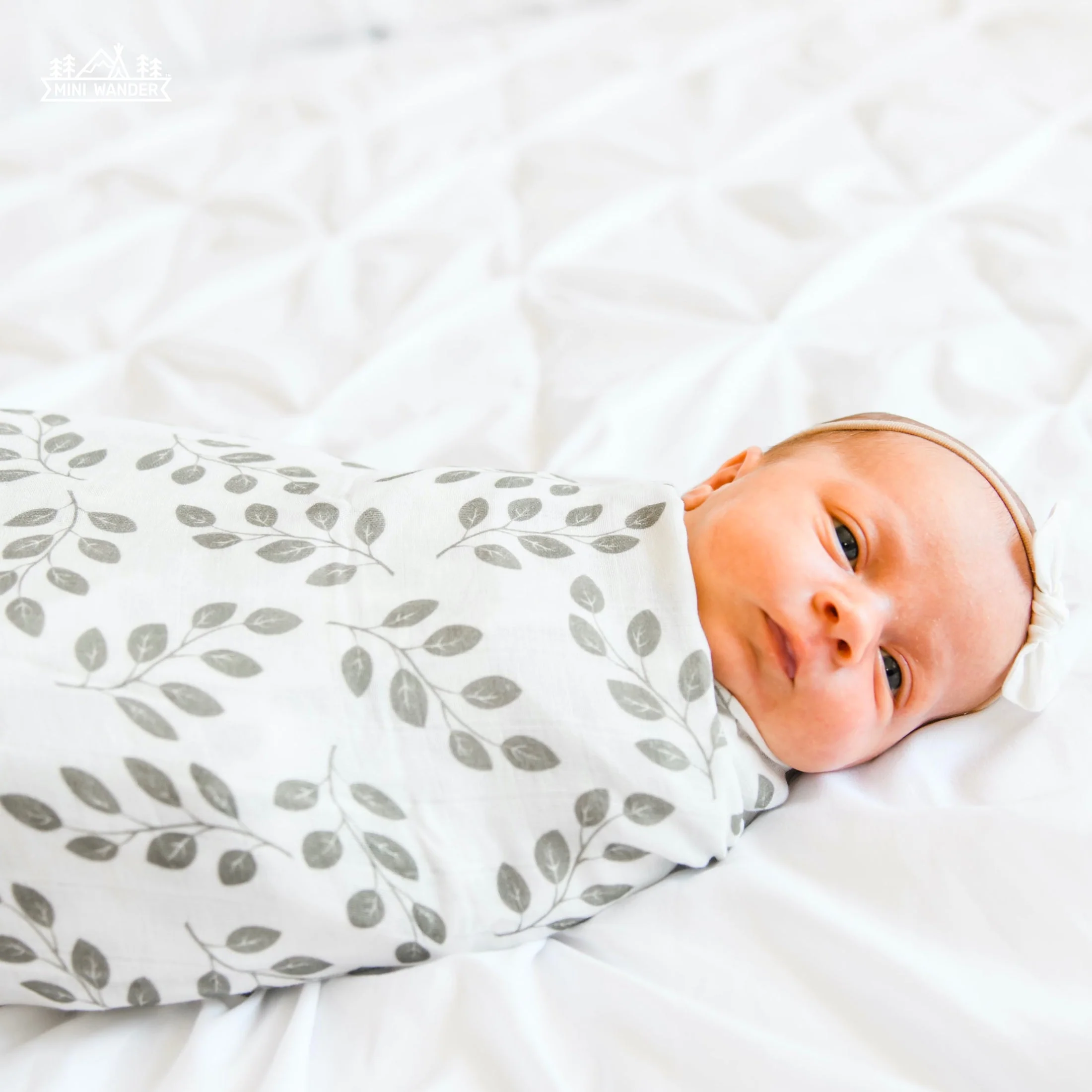 Leaves Muslin Swaddle - Sage Green by Mini Wander - Image 3