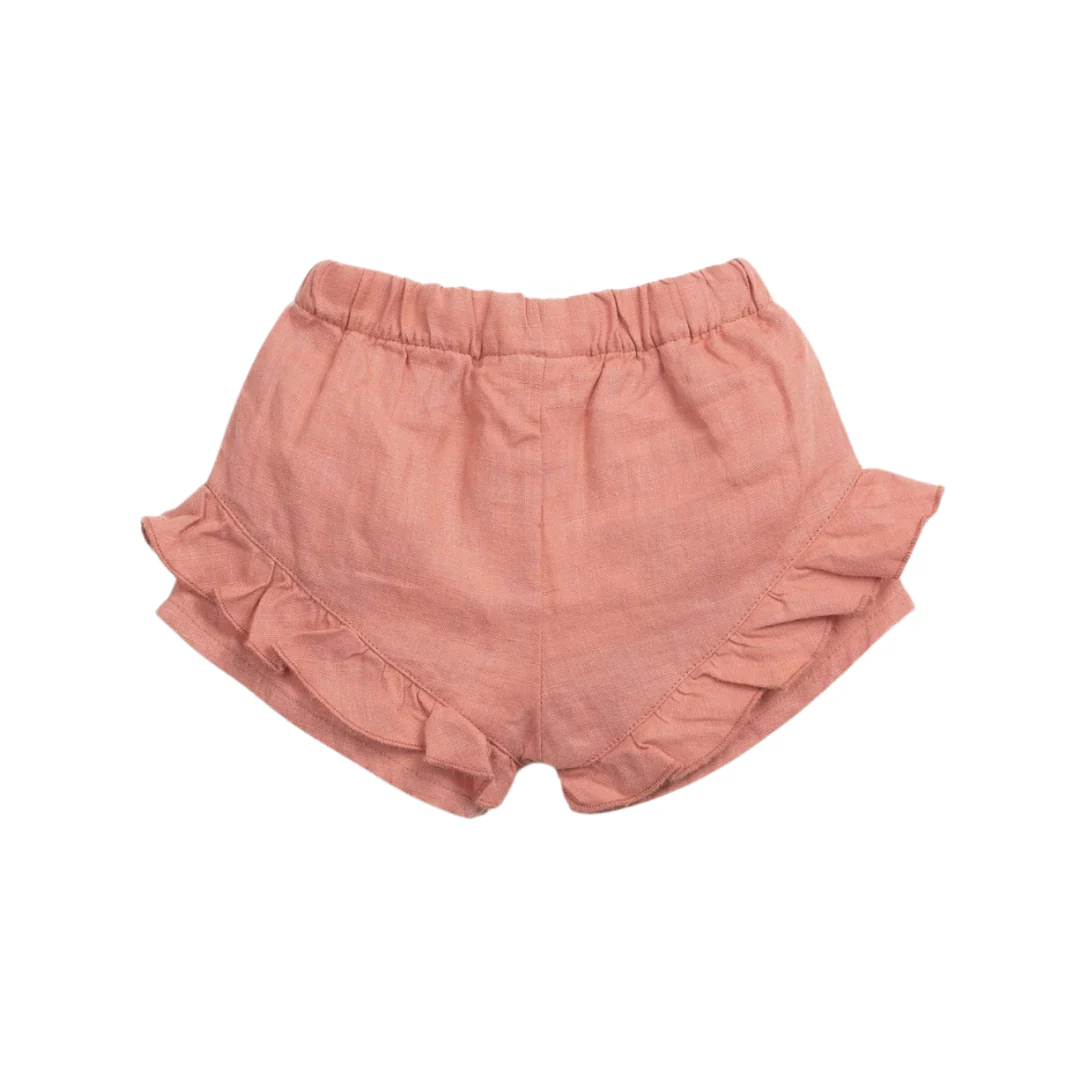 Linen Frill Shorts - Coral by Play Up - FINAL SALE - Image 2
