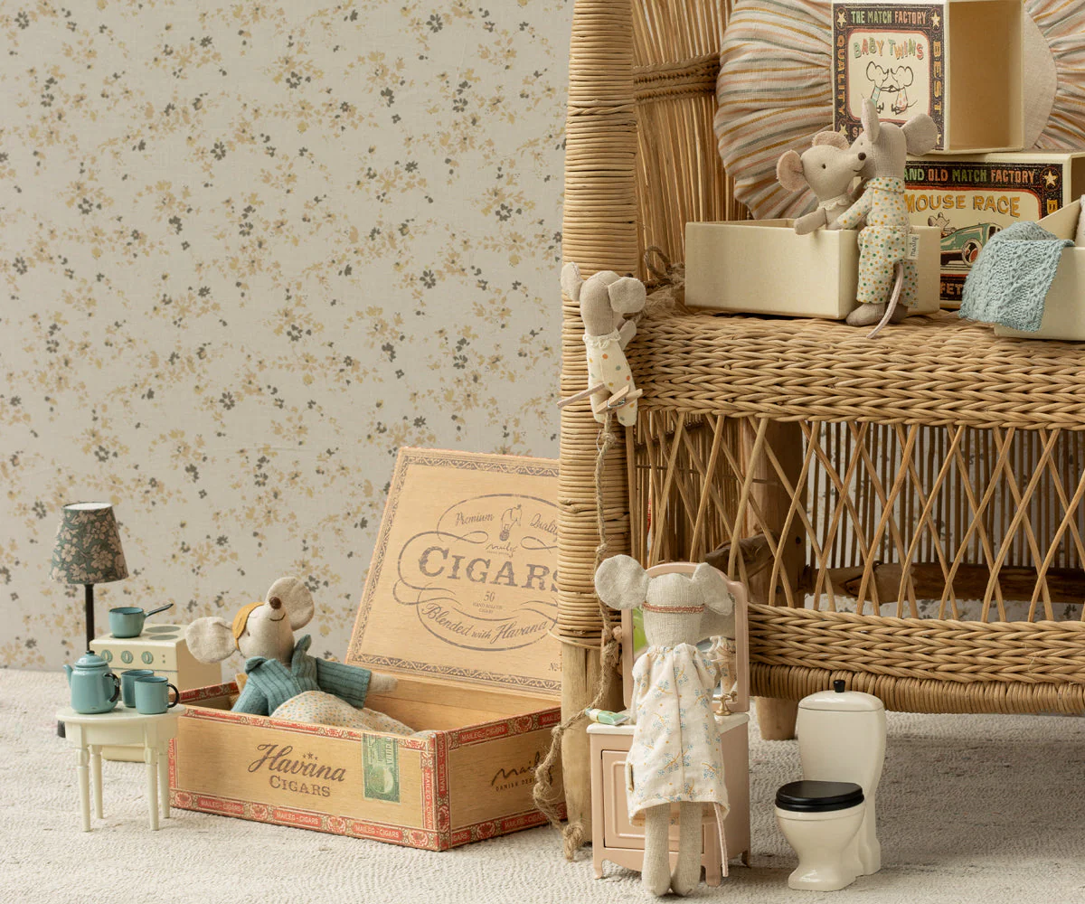 Little Brother Mouse in Matchbox - Cream/Yellow Polka Dot Pajamas by Maileg - Image 3