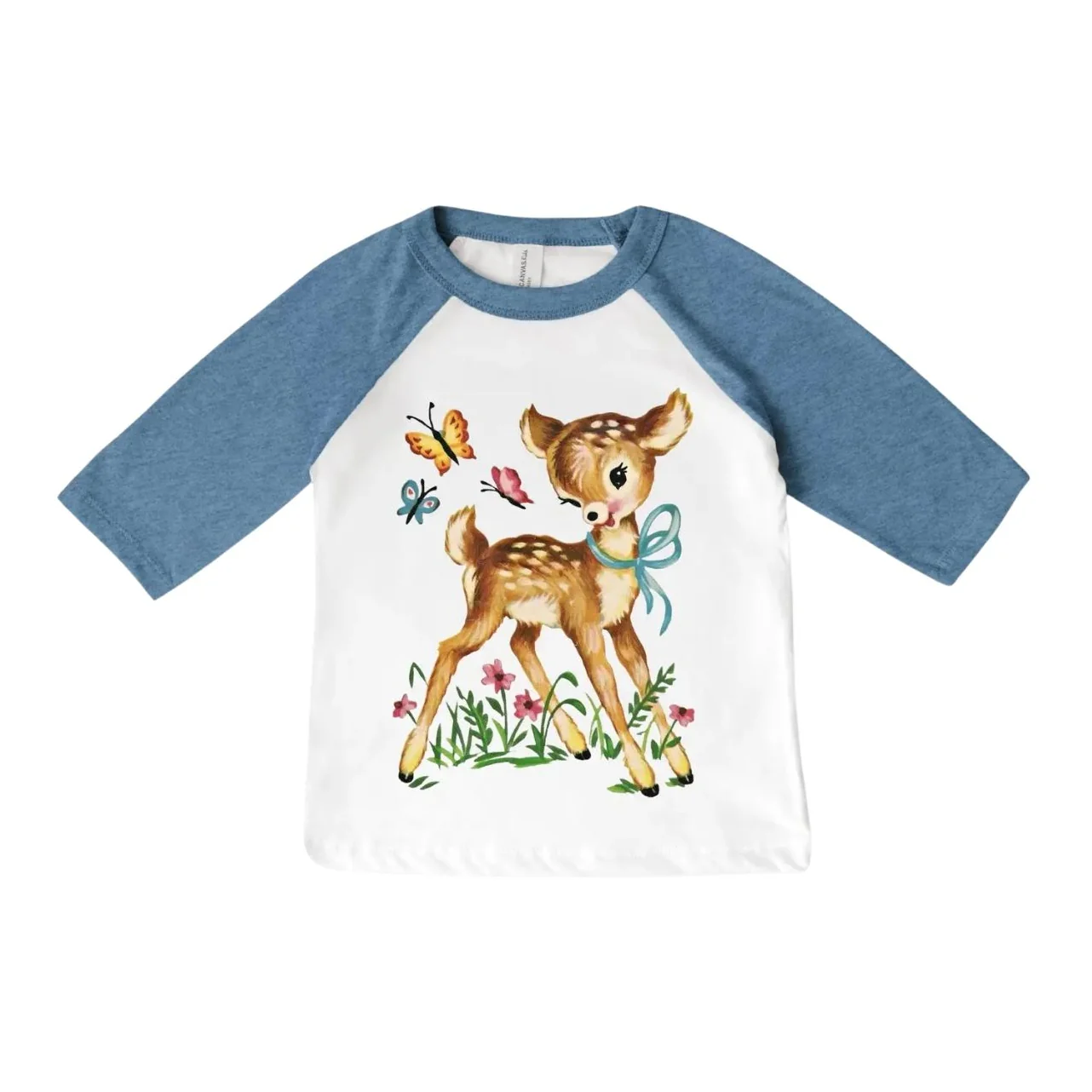 Little Doe Deer Kids Raglan Graphic Tee - Blue by Best Day Ever Kids - FINAL SALE