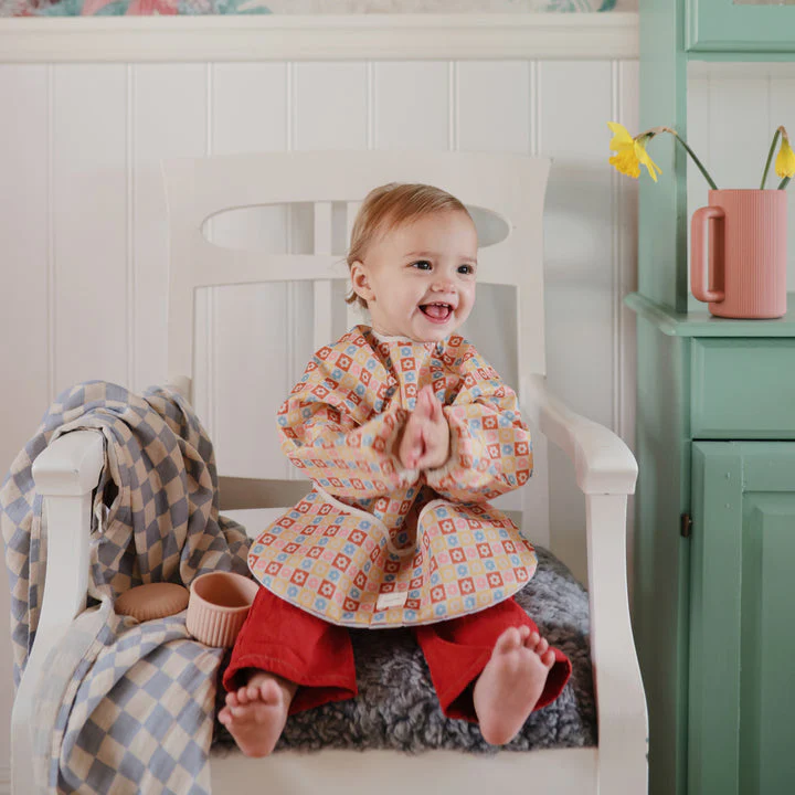 Long Sleeve Bib - Happy Flowers Check by Mushie - Image 2