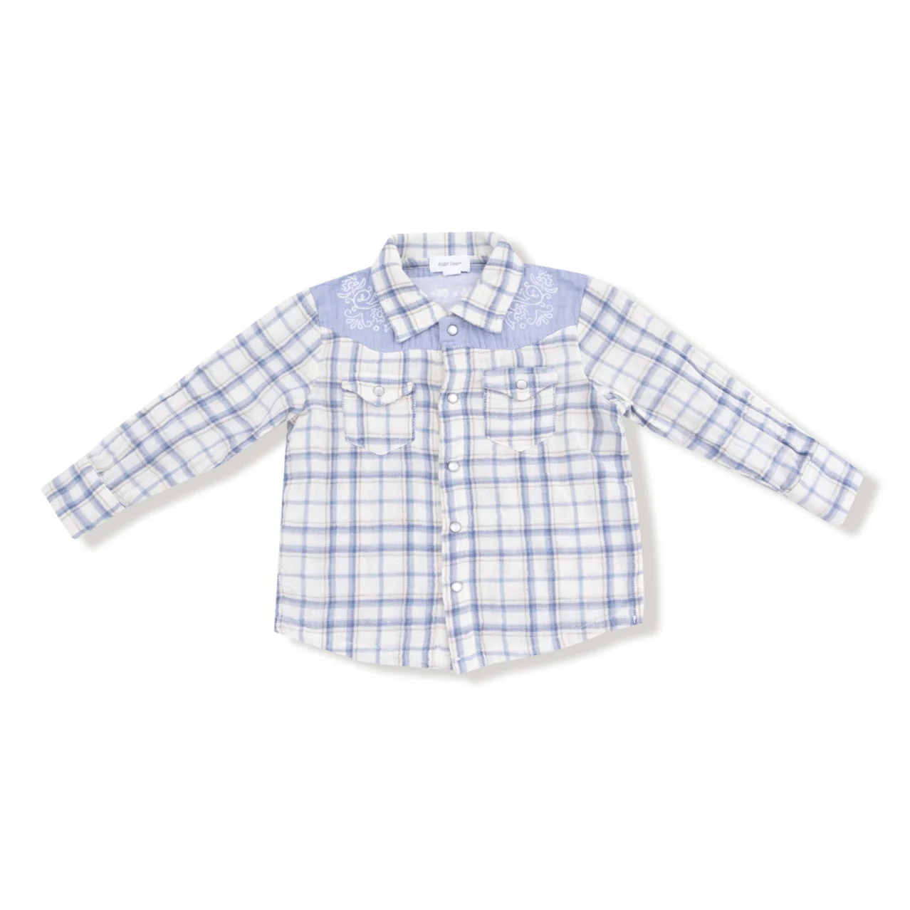 Long Sleeve Howdy Western Pearl Snap Shirt - Blue Plaid by Angel Dear - FINAL SALE