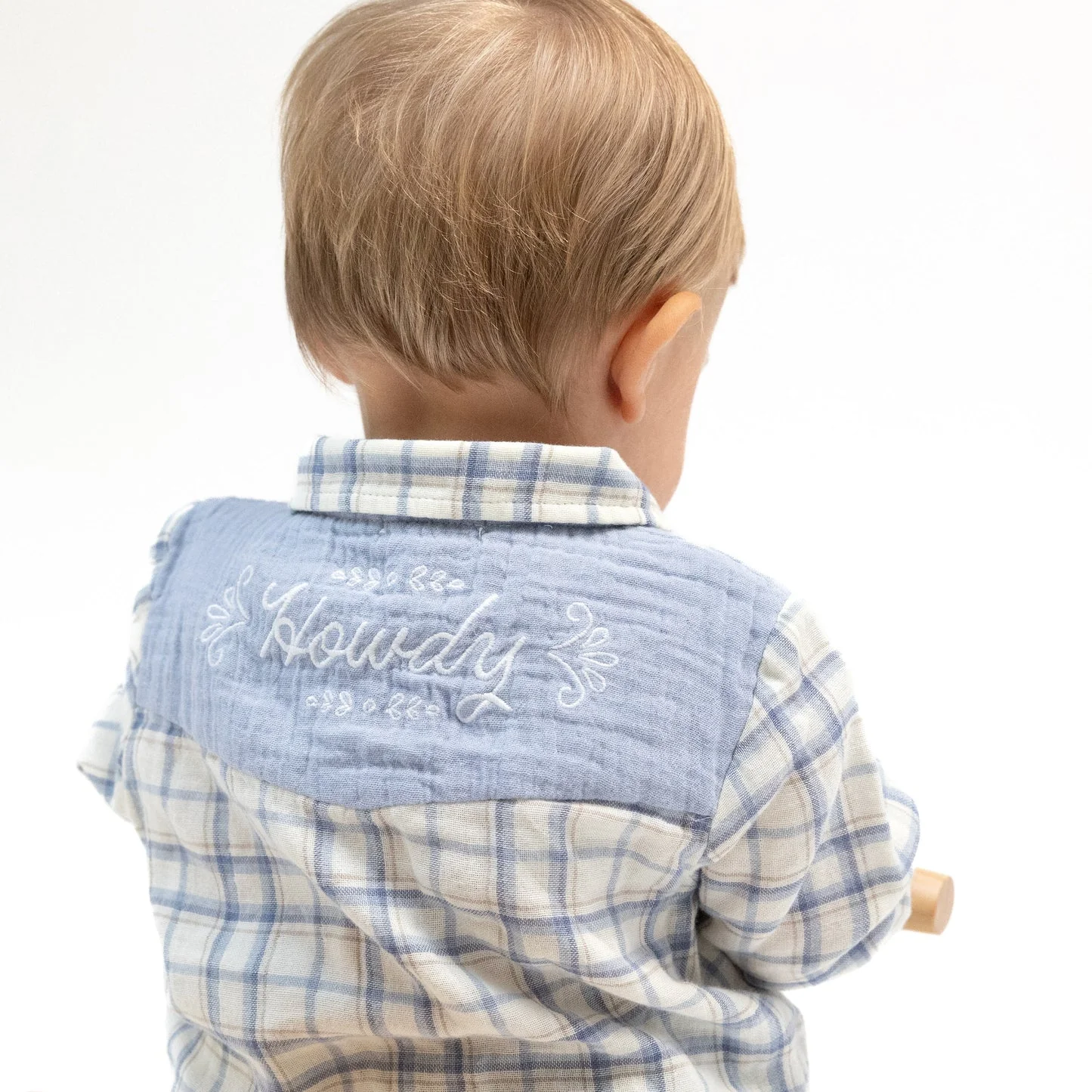 Long Sleeve Howdy Western Pearl Snap Shirt - Blue Plaid by Angel Dear - FINAL SALE - Image 2