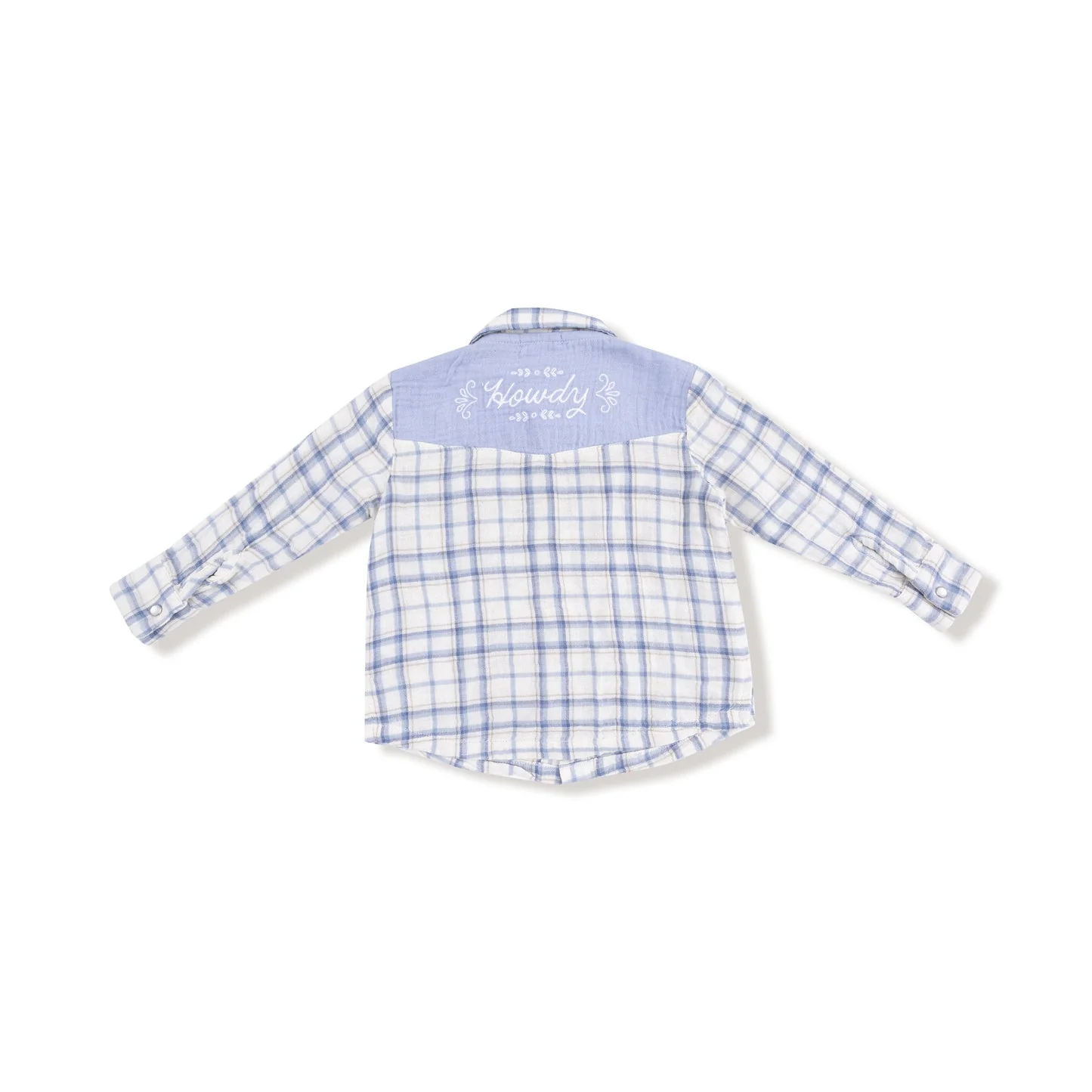 Long Sleeve Howdy Western Pearl Snap Shirt - Blue Plaid by Angel Dear - FINAL SALE - Image 3