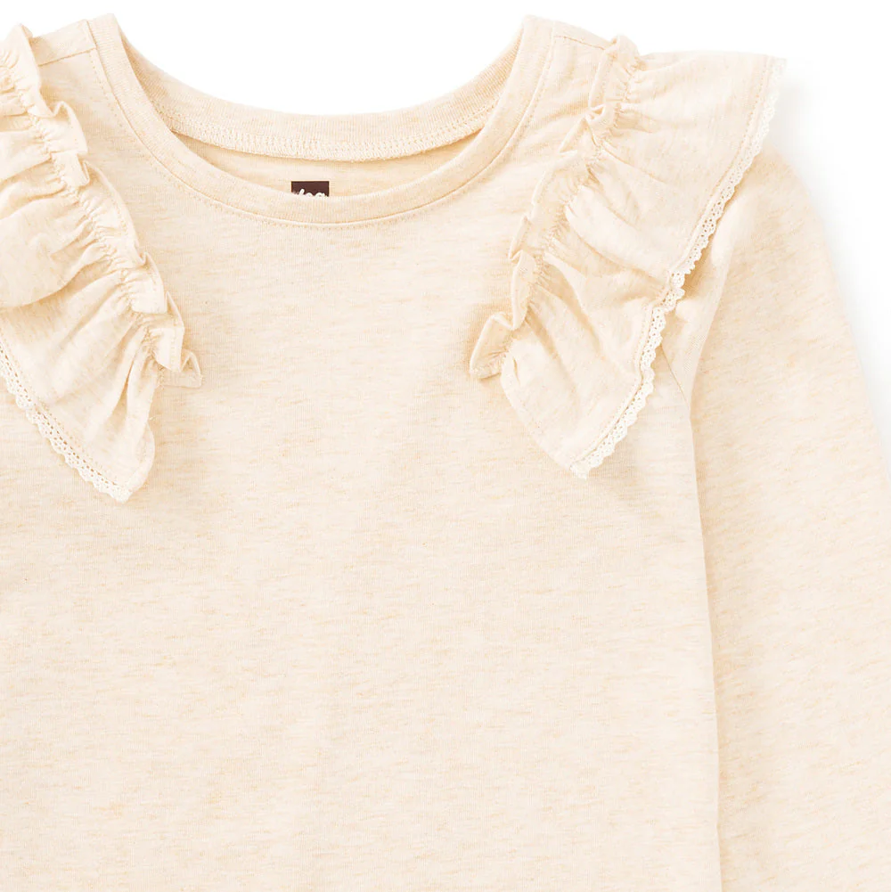 Long Sleeve Lace Trim Top - Oatmeal Heather by Tea Collection - FINAL SALE - Image 2