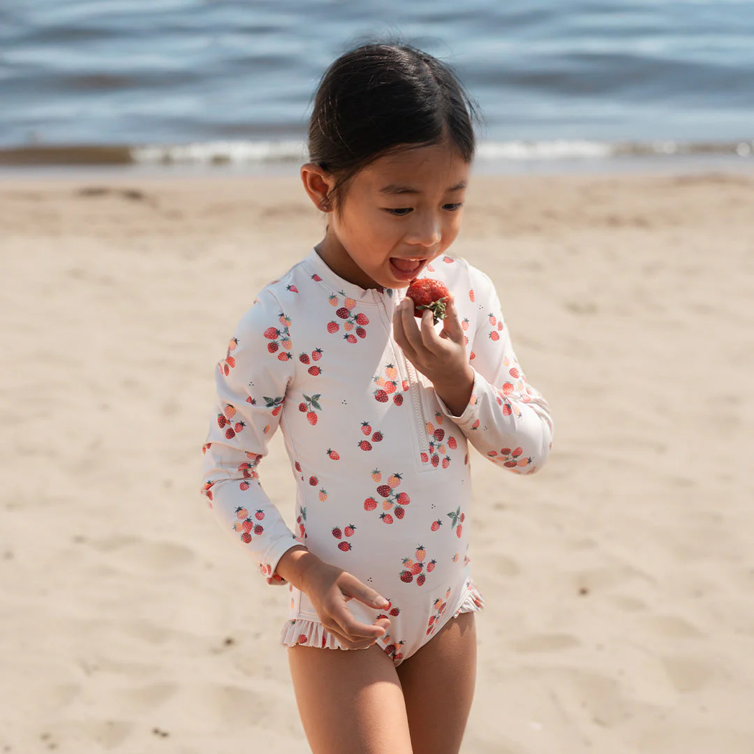 Long Sleeve One Piece Swimsuit - Strawberries on Light Pink by Petit Lem - Image 2