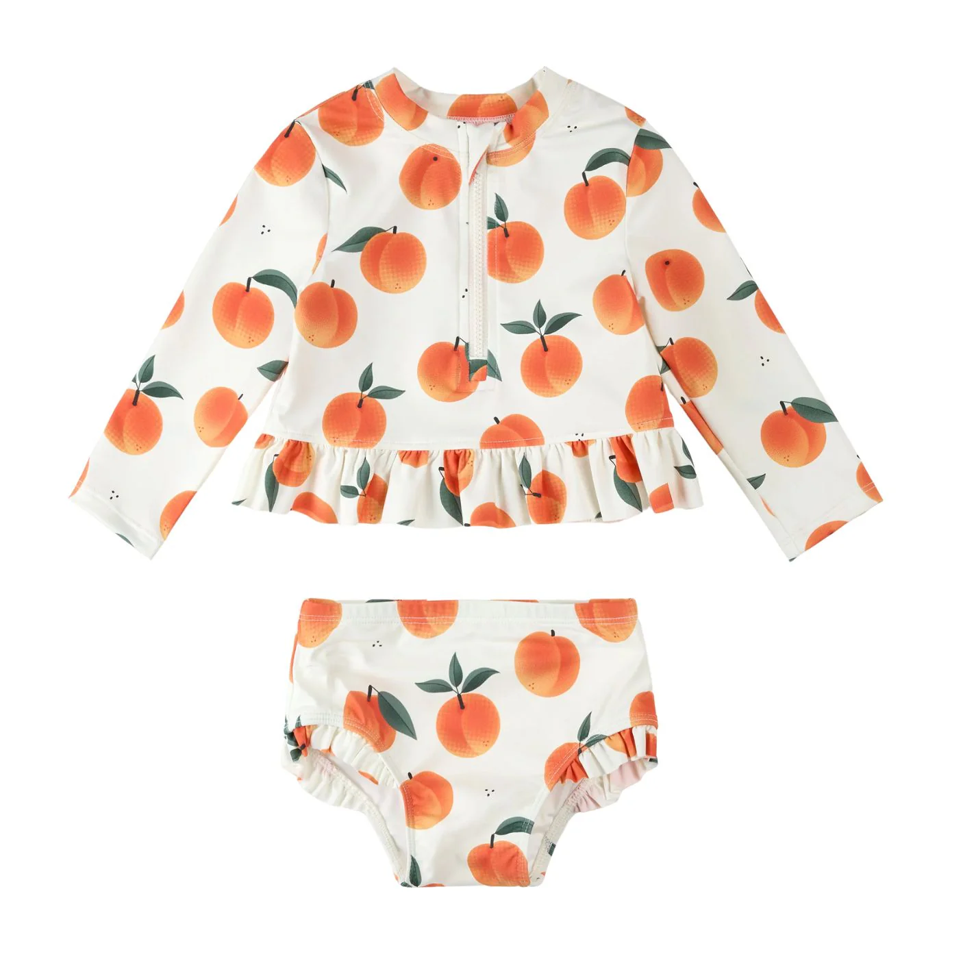 Long Sleeve Rashguard Set - Peaches Print on Off-White by Petit Lem