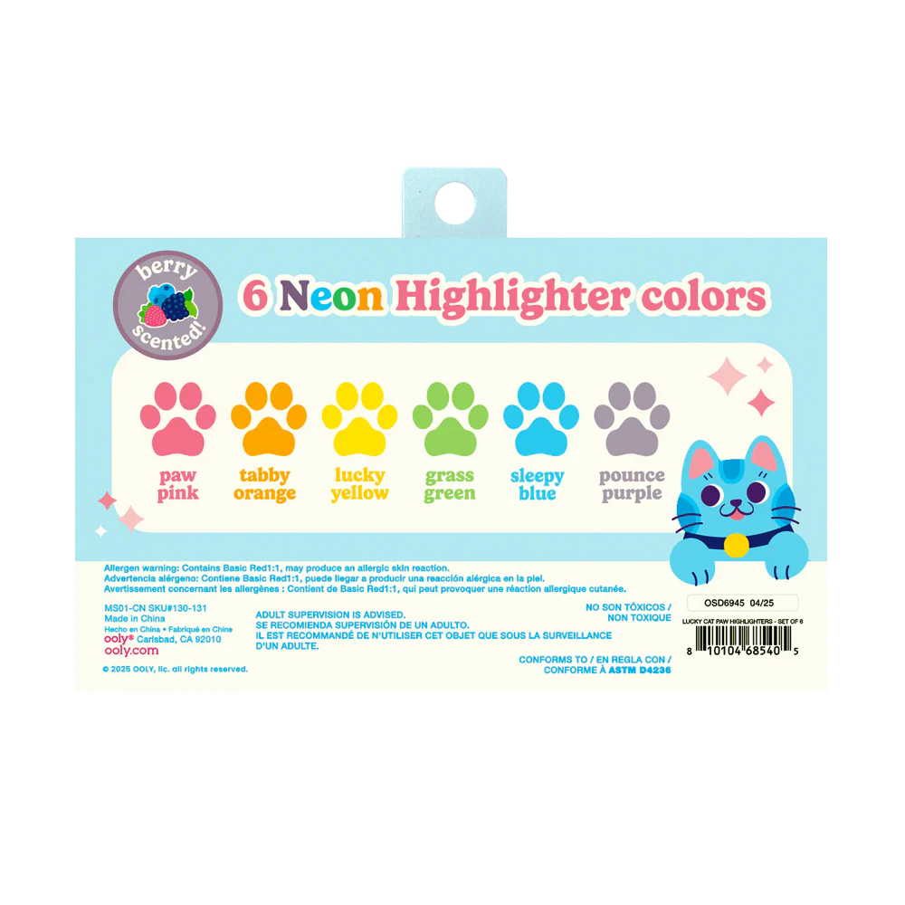 Lucky Cat Paw Scented Neon Highlighters - Set of 6 by OOLY - Image 11