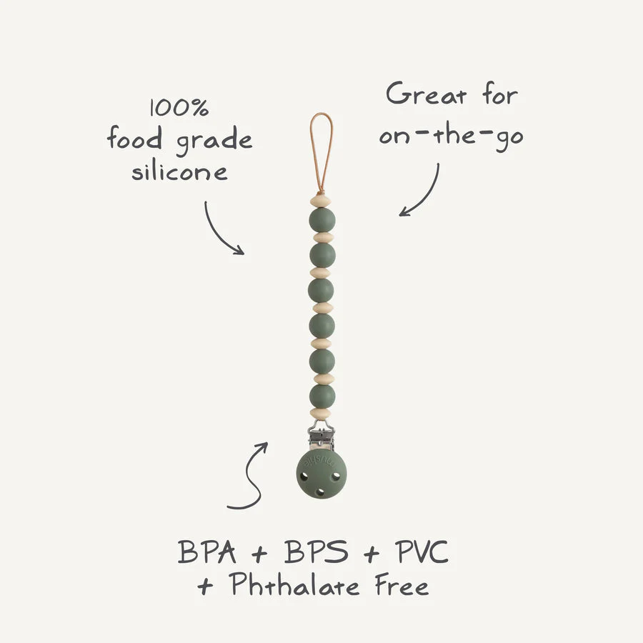 Luna Silicone Pacifier Clip - Dried Thyme by Mushie & Co - Image 4