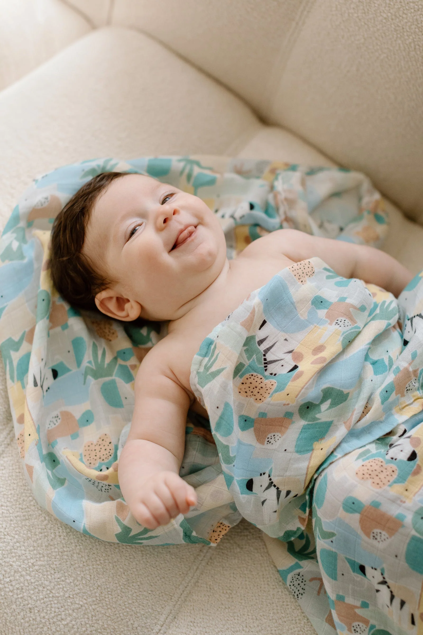 Luxe Muslin Swaddle - Animal Puzzle by Loulou Lollipop - Image 2