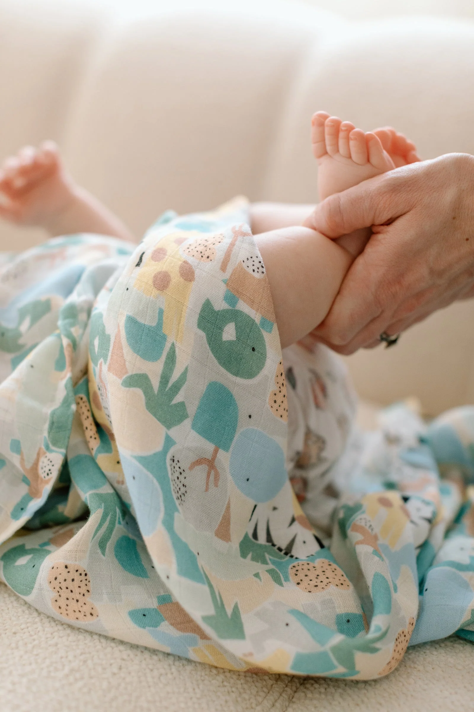 Luxe Muslin Swaddle - Animal Puzzle by Loulou Lollipop - Image 3