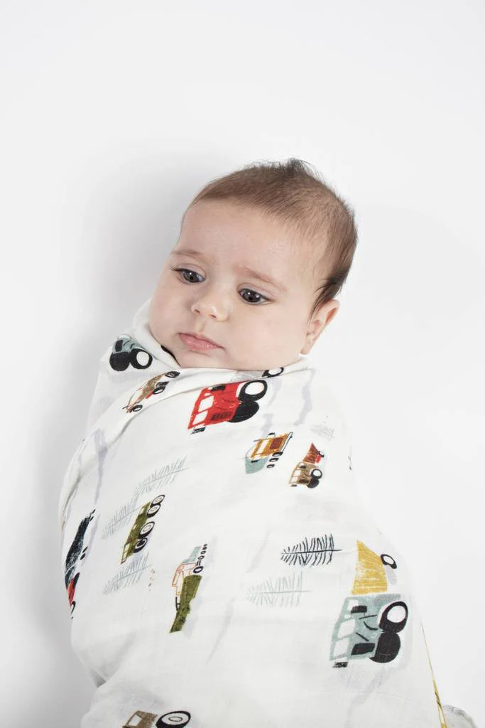 Luxe Muslin Swaddle - Happy Trucks by Loulou Lollipop - Image 2