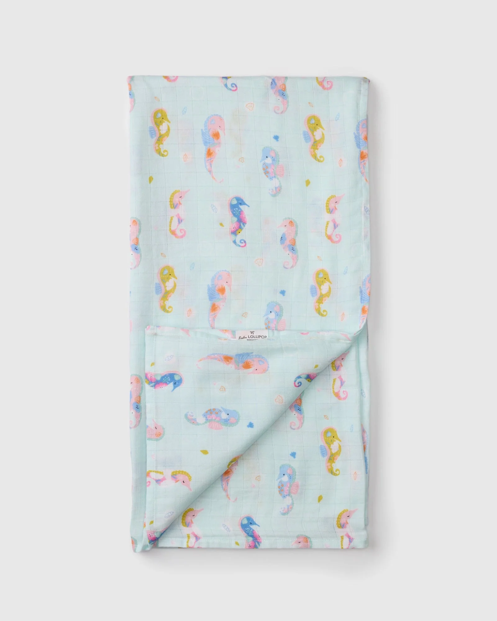 Luxe Muslin Swaddle - Painterly Seahorses by Loulou Lollipop - Image 2