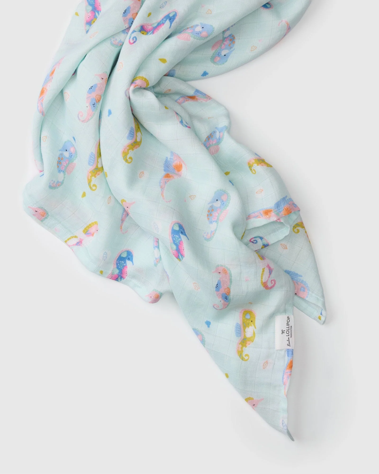 Luxe Muslin Swaddle - Painterly Seahorses by Loulou Lollipop - Image 3