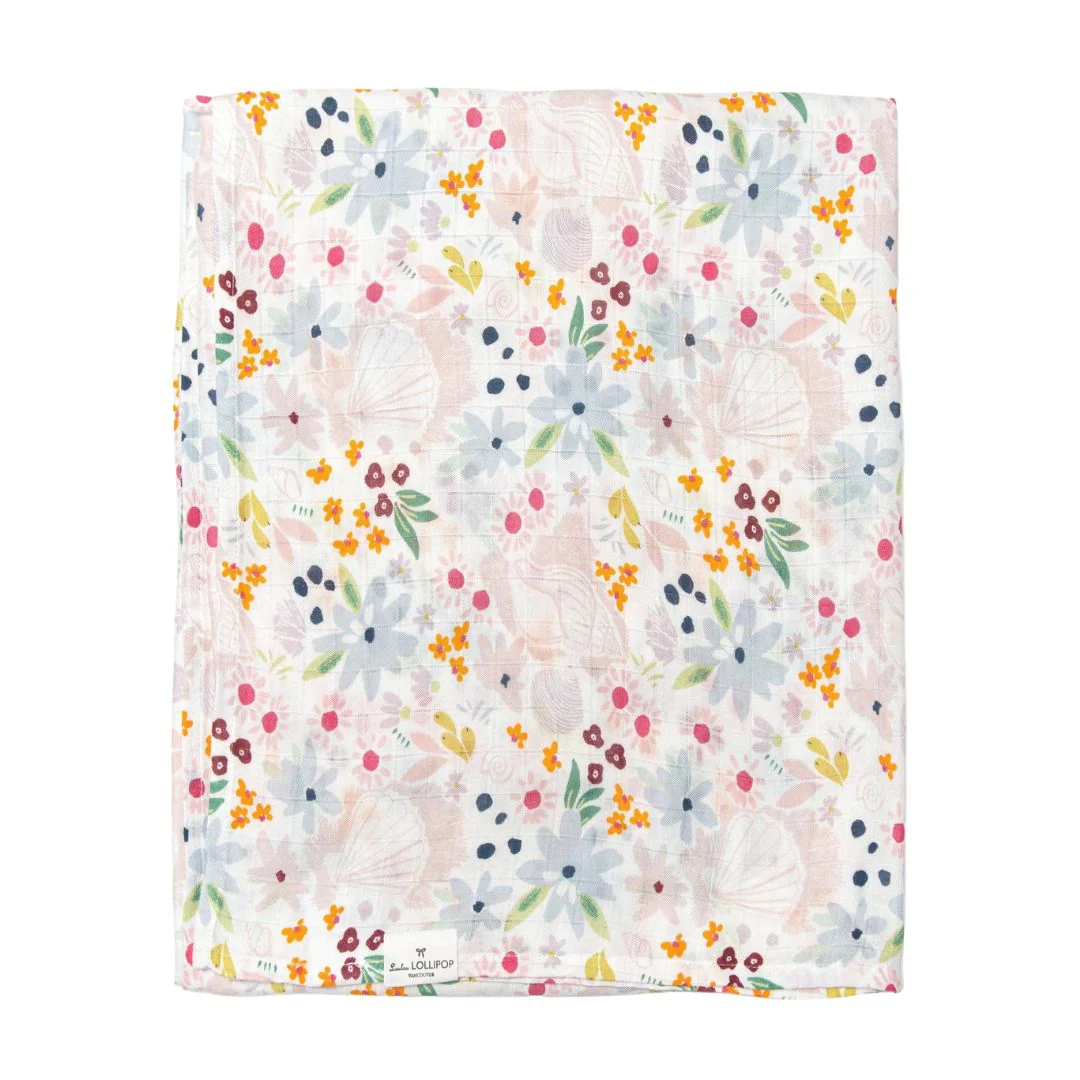 Luxe Muslin Swaddle - Shell Floral by Loulou Lollipop