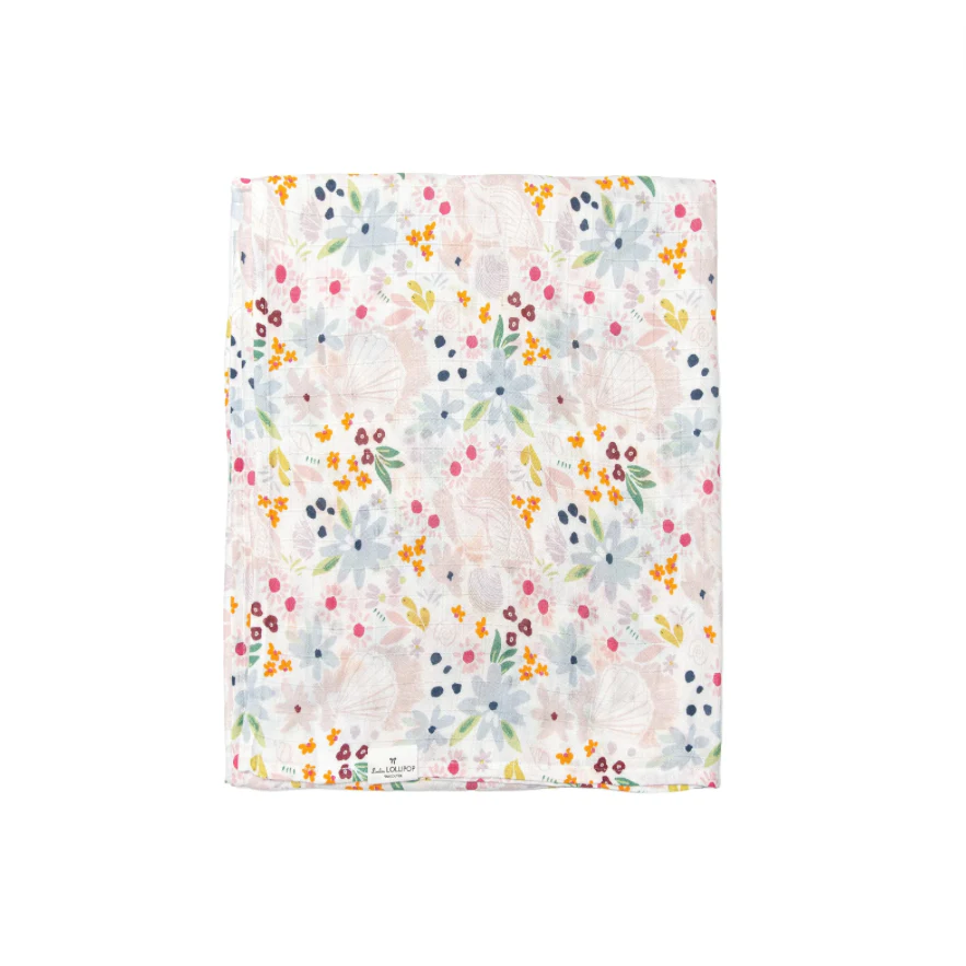 Luxe Muslin Swaddle - Shell Floral by Loulou Lollipop - Image 2