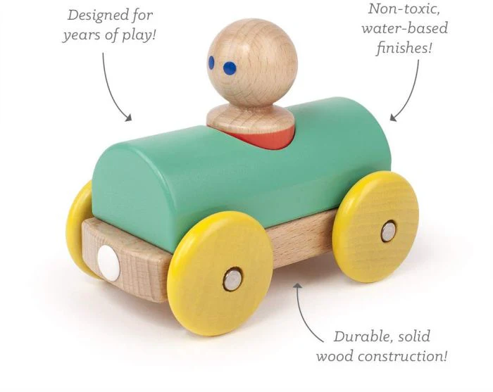 Magnetic Racer Wooden Toy - Yellow/Teal by Tegu - Image 2