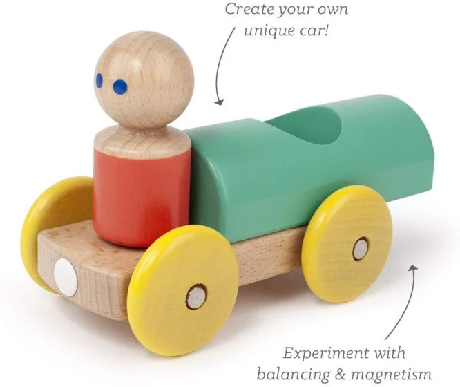 Magnetic Racer Wooden Toy - Yellow/Teal by Tegu - Image 3