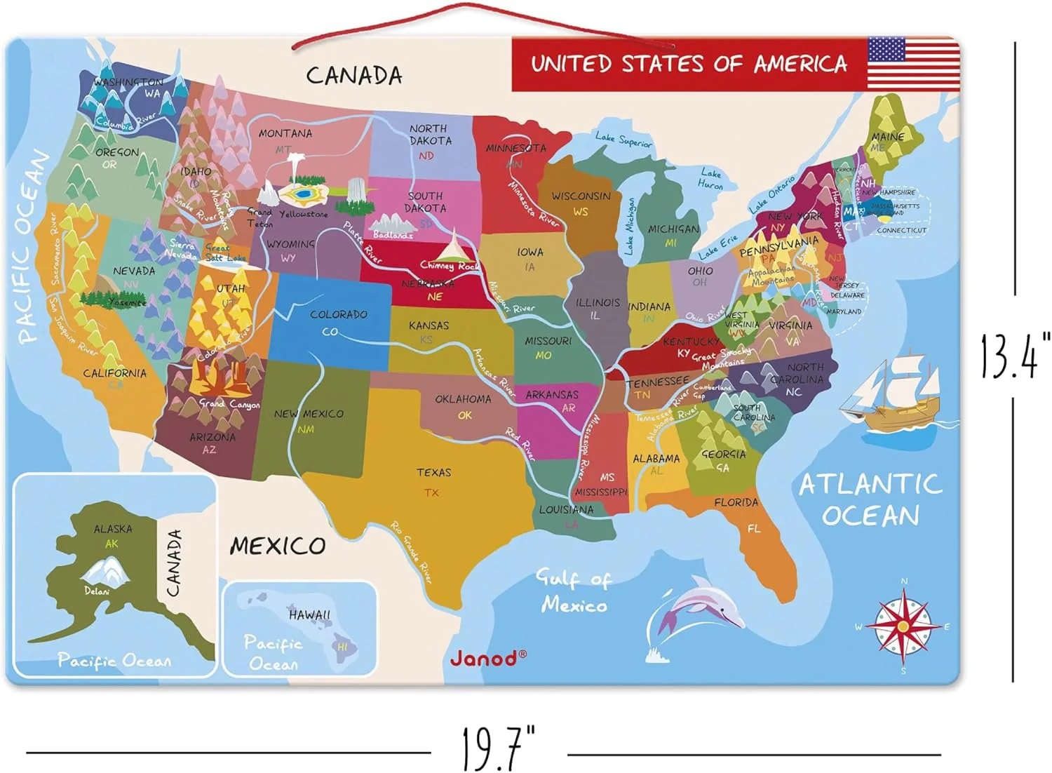 Wooden Magnetic USA Map by Janod - Image 3
