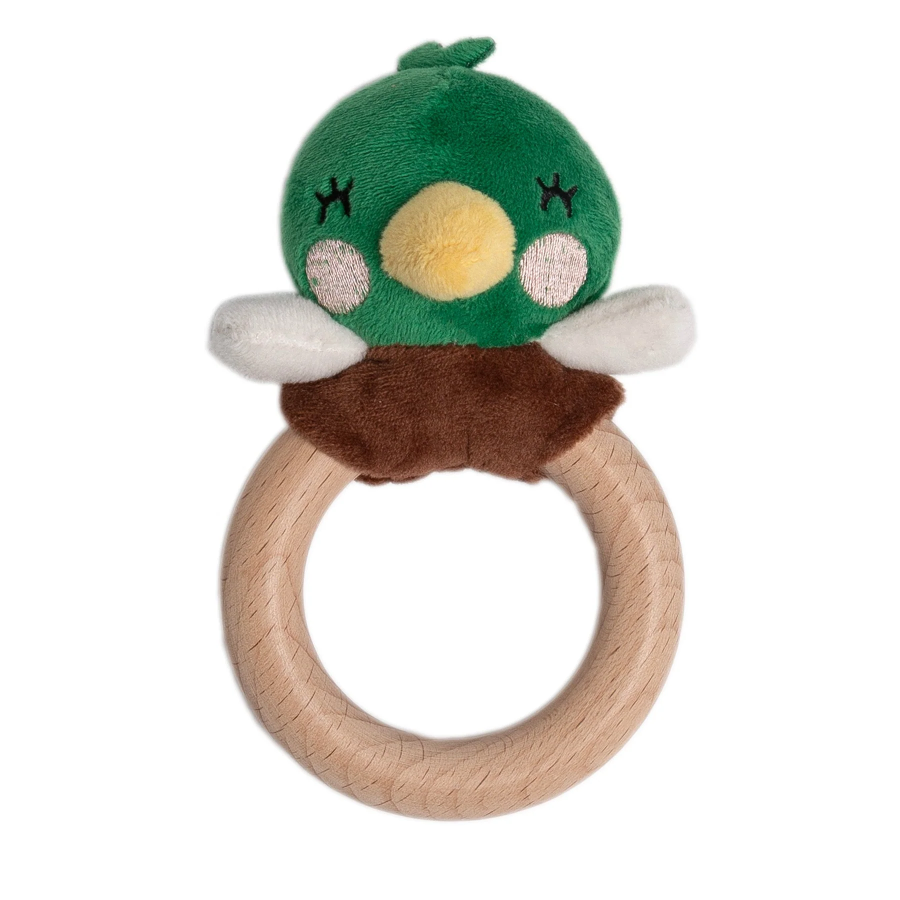 Mallard Duck Wooden & Plush Baby Teether by Pearhead