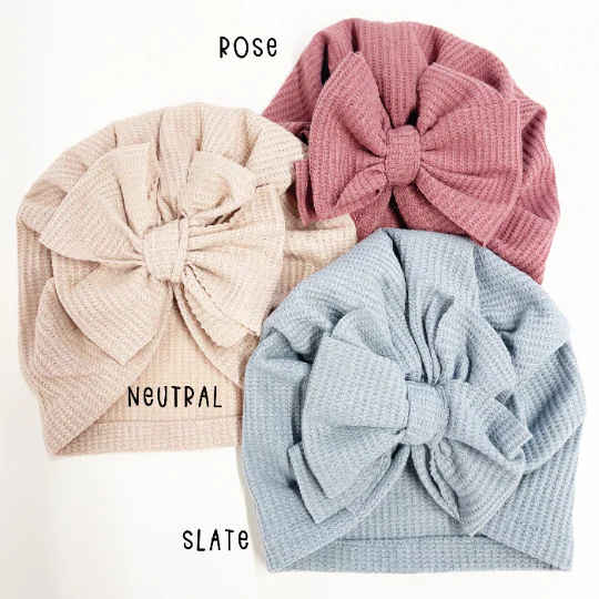 Messy Bow Waffle Cotton Baby Bow Turban - Neutral by Golden Dot Lane