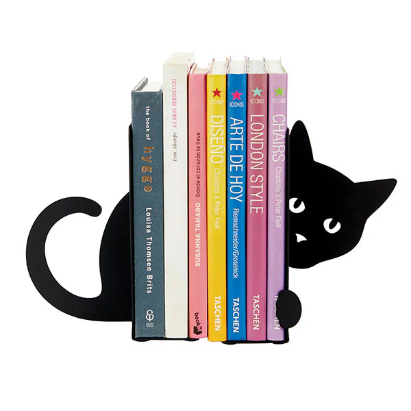 Metal Bookends - Black Hidden Cat by Balvi - Image 2