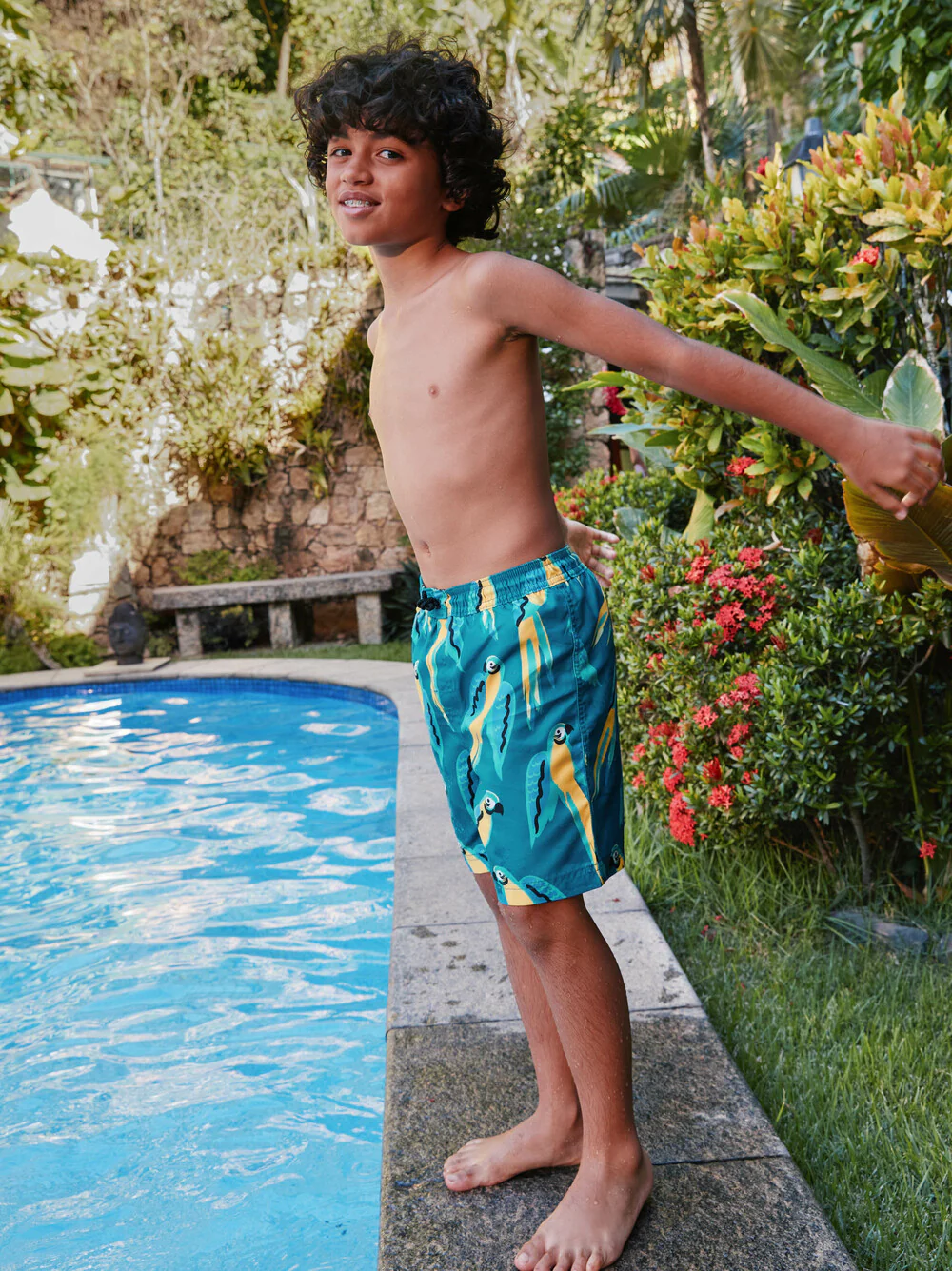 Mid-Length Swim Trunks - Blue & Yellow Macaws by Tea Collection - FINAL SALE - Image 3