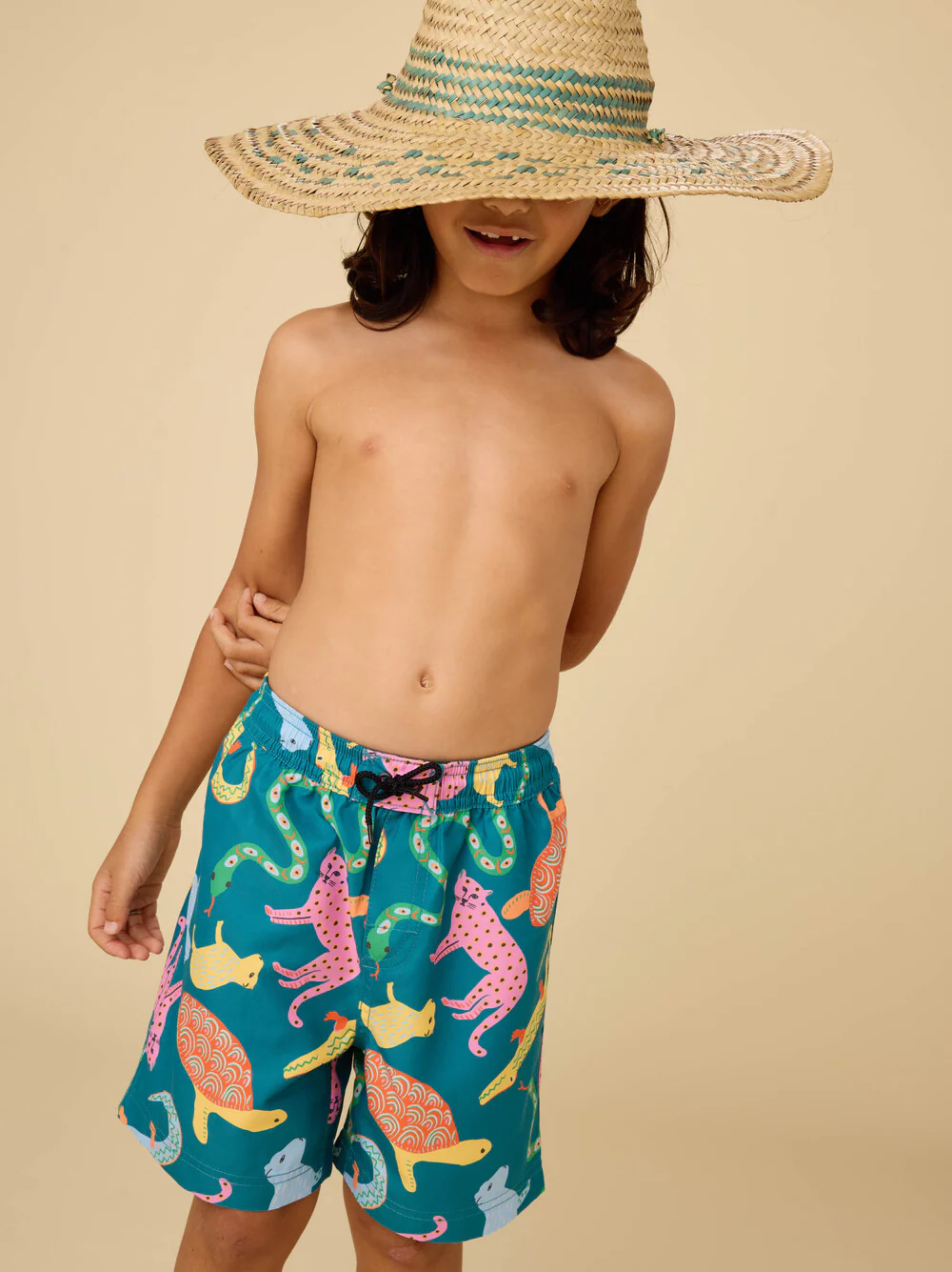 Mid-Length Swim Trunks - Brazilian Folk Animals by Tea Collection - FINAL SALE - Image 2