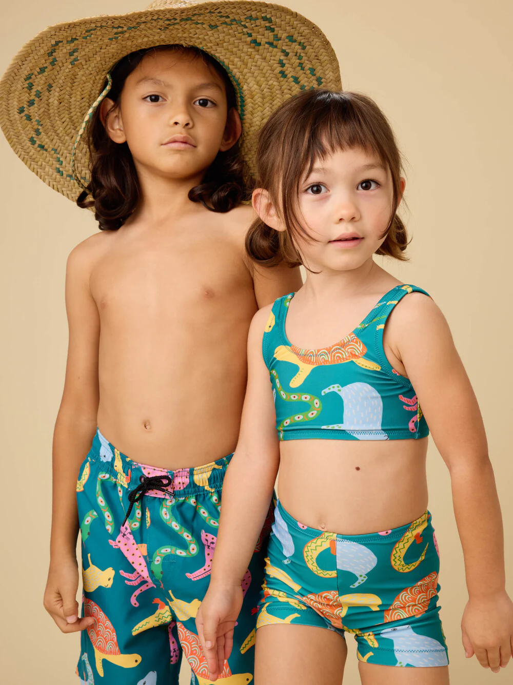 Mid-Length Swim Trunks - Brazilian Folk Animals by Tea Collection - FINAL SALE - Image 4