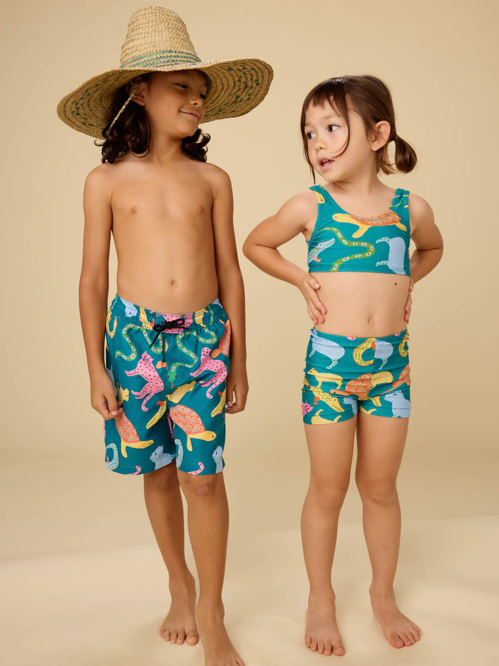 Mid-Length Swim Trunks - Brazilian Folk Animals by Tea Collection - FINAL SALE - Image 8