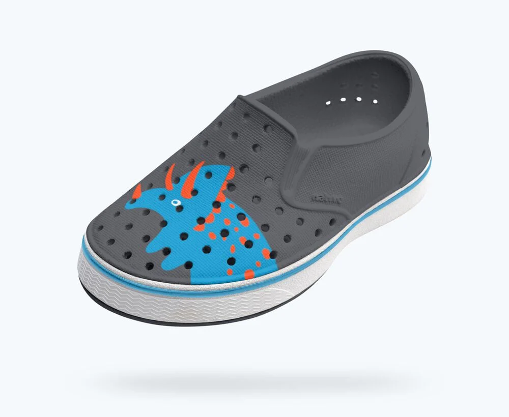 Miles Print Shoes - Gravity Grey/ Shell White/ Dinosaur Block by Native Shoes - Image 2