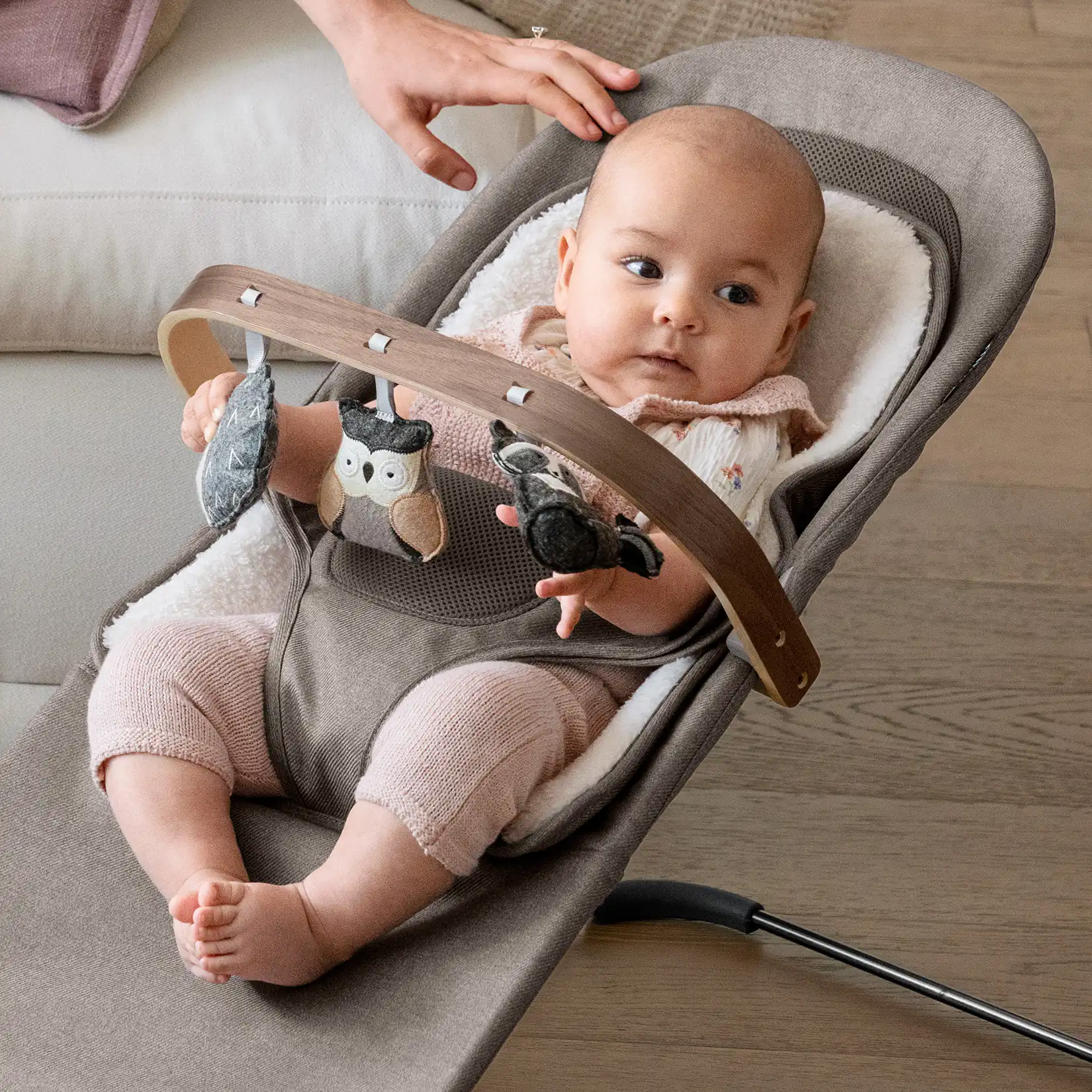 Mira Bouncer Forest Fun Toy Bar - Grey/Walnut Wood by Uppababy - Image 4