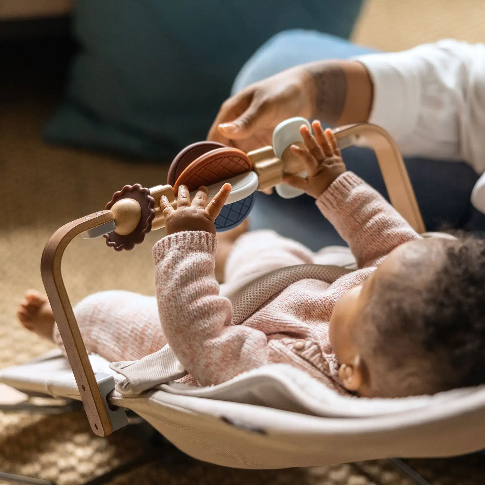 Mira Bouncer Wonder Wheel Toy Bar - Multicolor/Walnut Wood by Uppababy - Image 2