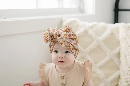 Modern Neutral Floral Baby Turban by Golden Dot Lane - Image 2