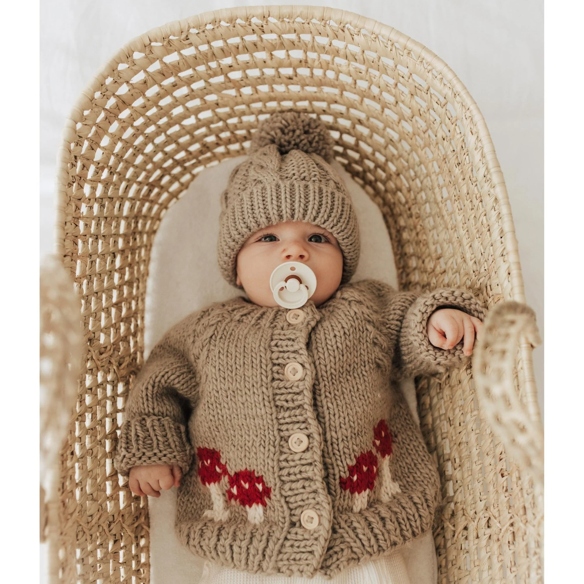 Mushroom Cardigan Sweater - Pebble by Huggalugs - Image 4